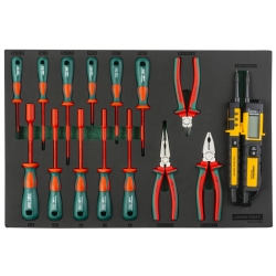 DV41115SV  Zestaw 15szt. szczypiec i wkrętaków izolowanych VDE we wkładce EVA